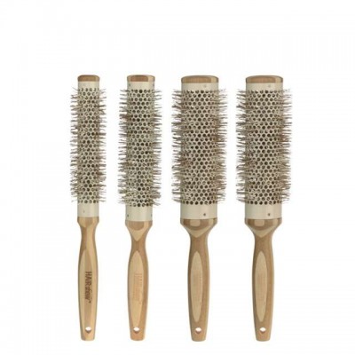 Professional  Extra Long Barrel Bamboo Ceramic Thermal Hair Styling Round Brush, Pure Bamboo Handle Nylon Pin Curling Brush