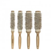 Professional  Extra Long Barrel Bamboo Ceramic Thermal Hair Styling Round Brush, Pure Bamboo Handle Nylon Pin Curling Brush