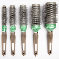 Green heat resistant nylon bristle ceramic coated professional hair brush set